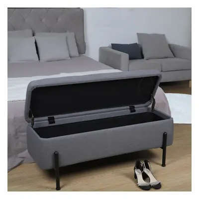 (Grey) Home Source Oasis Fabric Storage Ottoman with Metal Legs