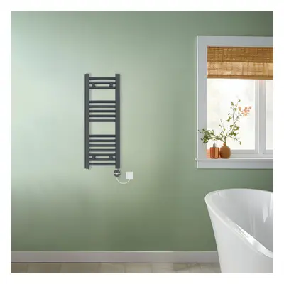 (Anthracite, 800x300mm) NRG Prefilled Thermostatic Electric Curved Heated Towel Rail Radiator