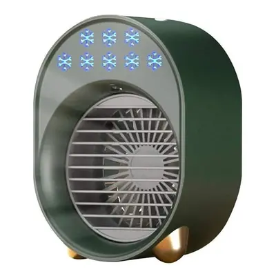 (Dark Green) Neck Fan Summer Air Cooling Conditioner Fan Double Wing Portable Silent Foldable Ho