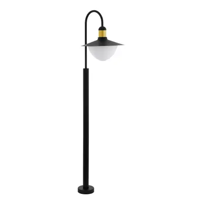 IP44 Outdoor Bollard Light Black & Gold Curved Arm Post x 60W E27 Bulb