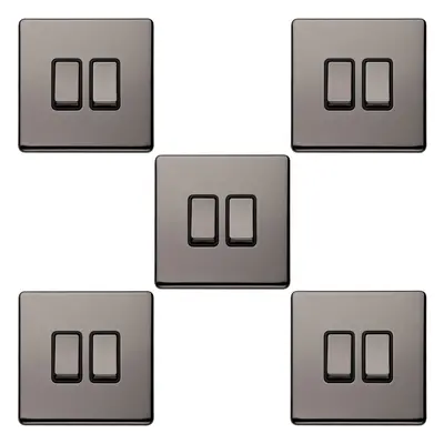 5 PACK Gang Single Light Switch SCREWLESS BLACK NICKEL Way 10A Slim Rocker