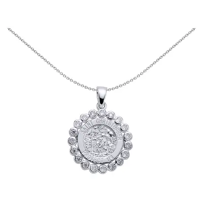 Jewelco London Ladies Sterling Silver Cubic Zirconia Bubble Halo St Christopher Medallion Neckla