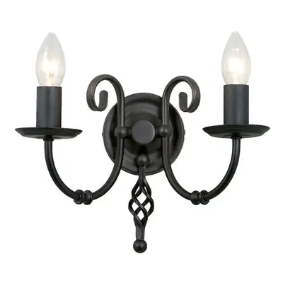 Twin Wall Light Sconce Artisan Knot Twist Detail Black LED E14 60W Bulb