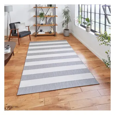 (120x170cm ) Santa Monica Indoor Outdoor Stripe Rug in Grey Light Beige