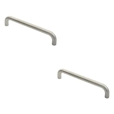 2x Round D Bar Door Pull Handle x 22mm 300mm Fixing Centres Satin Steel