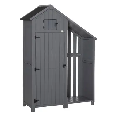 Outsunny Fir Garden Storage Shed With Shelves Log Rack, For Garden Tools