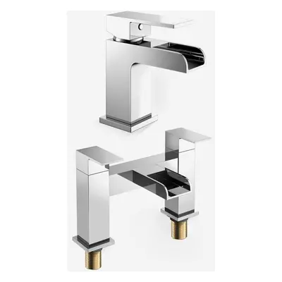 Origin Waterfall Basin Mono Mixer Tap, Bath Filler Tap & Waste Chrome