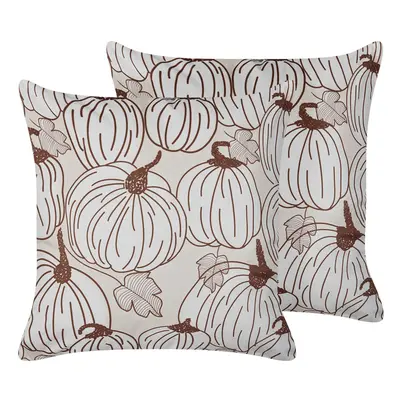 Set of Velvet Cushions Pumpkin Pattern x cm Beige GOURD