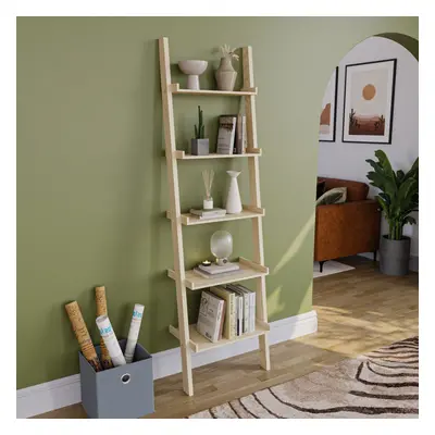 (Pine) York Tier Ladder Bookcase Leaning Shelving Unit