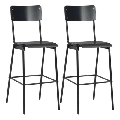 vidaXL 2x Bar Chairs Black Solid Plywood Steel Stackable Kitchen Dining Seat