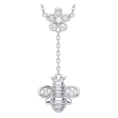 Jewelco London Ladies Sterling Silver Cubic Zirconia Queen Bumble Honey Bee Drop Necklace - GVK3