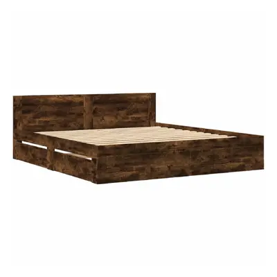 vidaXL Bed Frame with Headboard Bed Base Smoked Oak King Size Engineered Wood