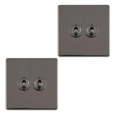 2 PACK Gang Double Retro Toggle Light Switch SCREWLESS BLACK NICKEL 10A Way