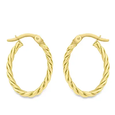 Jewelco London 9ct Yellow Gold Cable Twist Oval Hoop Earrings - ERNR02800