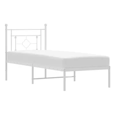 (white, x cm/with headboard) vidaXL Metal Bed Frame Home Bedroom Bed Base Mattress Foundation Be