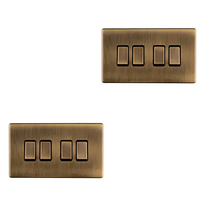 2 PACK Gang Quad Light Switch SCREWLESS ANTIQUE BRASS Way 10A Slim Rocker