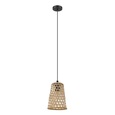 Hanging Ceiling Pendant Light Black & Wicker x 40W E27 Hallway Feature Lamp