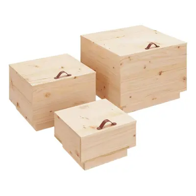 (Brown) vidaXL 3x Solid Wood Pine Storage Boxes with Lids Tool Chest Multi Colours