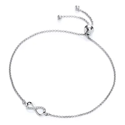 Jewelco London Ladies Sterling Silver Swarovski Zirconia Infinity Adjustable Toggle Slider Brace