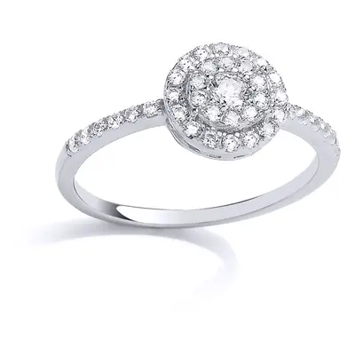 (M) Jewelco London Ladies Rhodium Plated Sterling Silver Cubic Zirconia Tier Halo Solitaire Dres