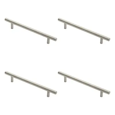 4x Round T Bar Pull Handle x 10mm 128mm Fixing Centres Stainless Steel