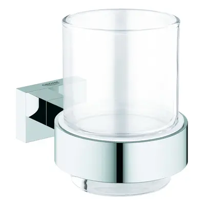 Grohe Essentials Cube Glass Holder with Glass - Silver