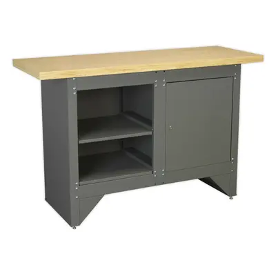 Heavy Duty Steel Workbench - Shelf & Locked Cupboard - Garage Work Wood Station