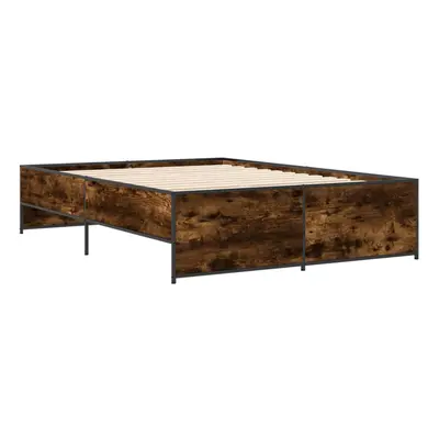 (smoked oak, x cm) vidaXL Bed Frame Bed Base Bedstead Black 120x200 cm Engineered Wood and Metal