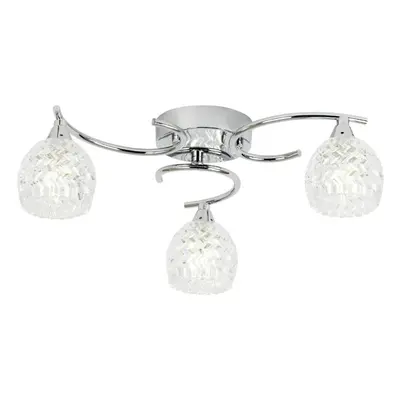 Semi Flush Ceiling Light Chrome Textured Glass Bulb Hanging Pendant Lamp Shade