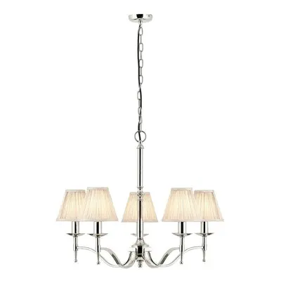 Avery Ceiling Pendant Chandelier Light Lamp Bright Nickel & Beige Pleat Shade