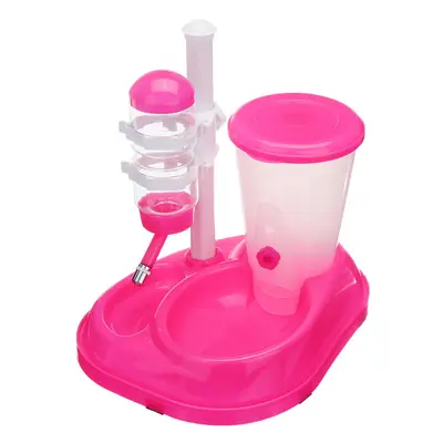 (Pink, with feeder bin) Automatic Pet Water Drinker Cat Dog Bowl Fountain Bottle Food Feeder Dis