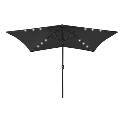 vidaXL Garden Parasol with LEDs and Steel Pole Sunshade Outdoor Umbrella Black