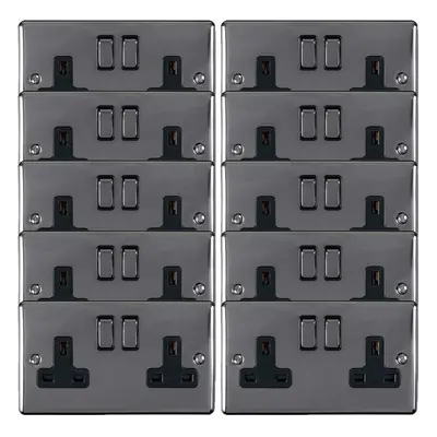 10 PACK Gang Double UK Plug Socket BLACK NICKEL 13A Switched Power Outlet