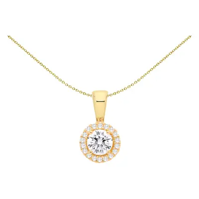 Jewelco London Ladies Gold-Plated Sterling Silver CZ Solitaire Halo Pendant Necklace inch - GVP2