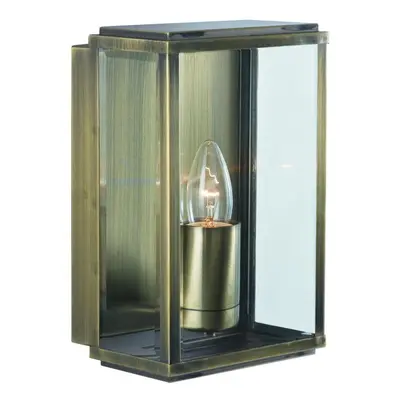 Outdoor Rectangular Box Traditional Brass Wall Light IP44