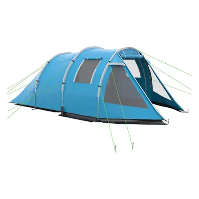 Outsunny Persons Tunnel Tent, Two Room Camping Tent w/ Windows, Blue