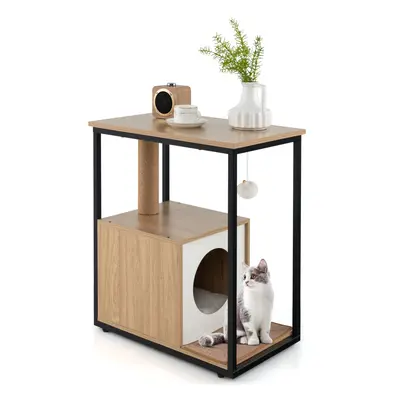 Cat House Side Table Kitten Cat Cabinet End Table with Cat Condo