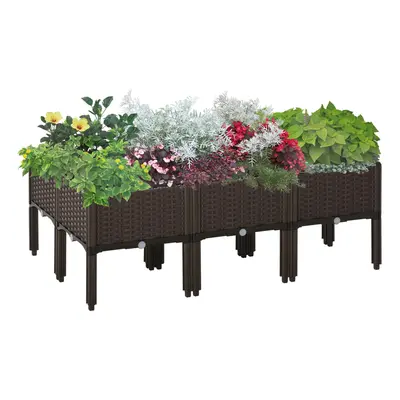 Outsunny 6-piece Elevated Flower Bed Vegetable Herb Planter Plastic, Brown