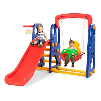 3-in-1 Toddler Slide and Swing Playset Climber Set with Basketball Hoop