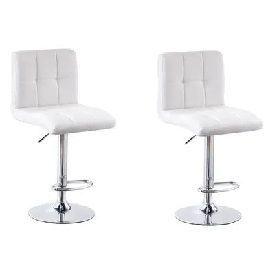 (PU Leather White) 2x Charles Jacobs Cube Style Adjustable Breakfast Bar Stool with Footrest Pai