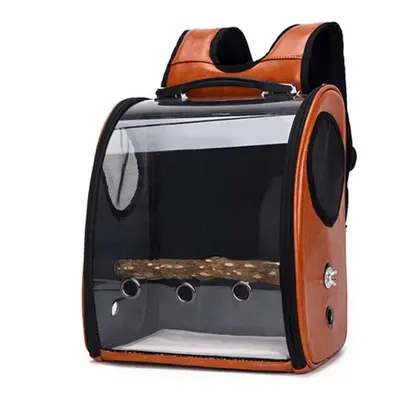 (Brown) Pet Parrot Bird Carrier Travel Backpack Space Capsule Transparent Handbag Bag