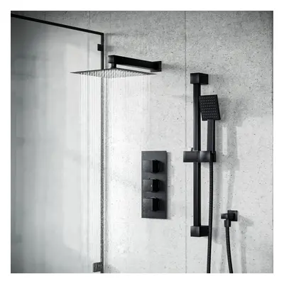 Nes Home Dial Thermostatic Mixer Shower Set, Handset & Riser Slider Rail Kit