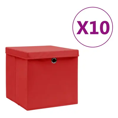 vidaXL 10x Storage Boxes with Covers Red Organiser Chest Basket Container