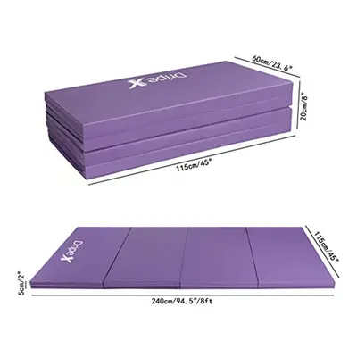 (Purple) 8FT Foldable Gym Mat: Thick Foam, Soft PU Leather