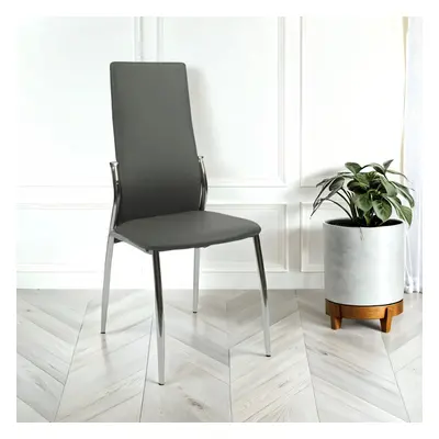 Nova Faux Leather Dining Chair In Grey With Chrome Legs And Sides