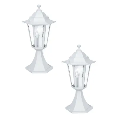 2 PACK IP44 Outdoor Pedestal Light White Aluminium Lantern 60W E27 Porch Lamp