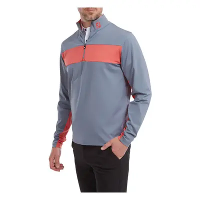 (S, Graphite/Coral) Footjoy Mens Engineered Chest Stripe Chill-Out Stretch Golf Sweater