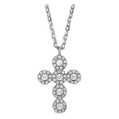 Jewelco London Ladies Rhodium Plated Sterling Silver CZ Bubbly Halo Cross Pendant Pendant Neckla