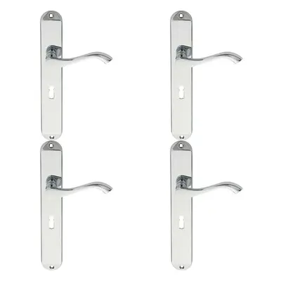 4x PAIR Curved Handle on Long Slim Lock Backplate x 40mm Polished Chrome