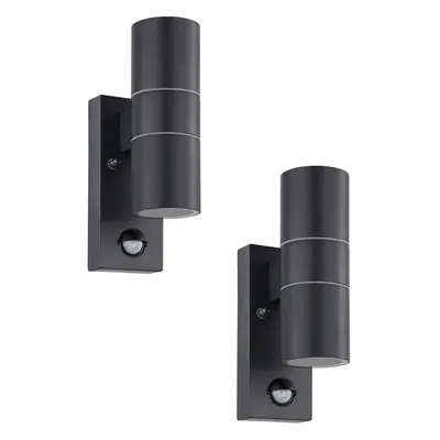 2 PACK IP44 Outdoor Wall Light & PIR Sensor Anthracite Steel 2x 3W GU10